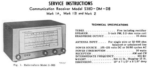 Hallicrafters S-38D Radio Operation Service Manual With 11x17" Foldout Schematic